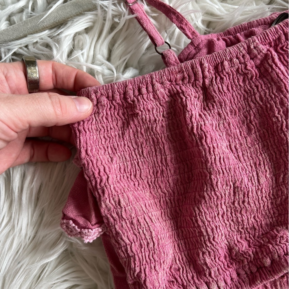 POL Ruffle Lace Crop Top L | Pink Smocked Boho Tank Adjustable Straps - Picture 7 of 9